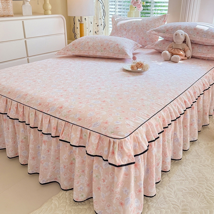 91家纺网 家纺一手货源 找家纺 优家居 2026新款A类水洗棉床裙单件三件套皱皱纱韩版公主风花边床罩直播爆款外贸定制 梦华录