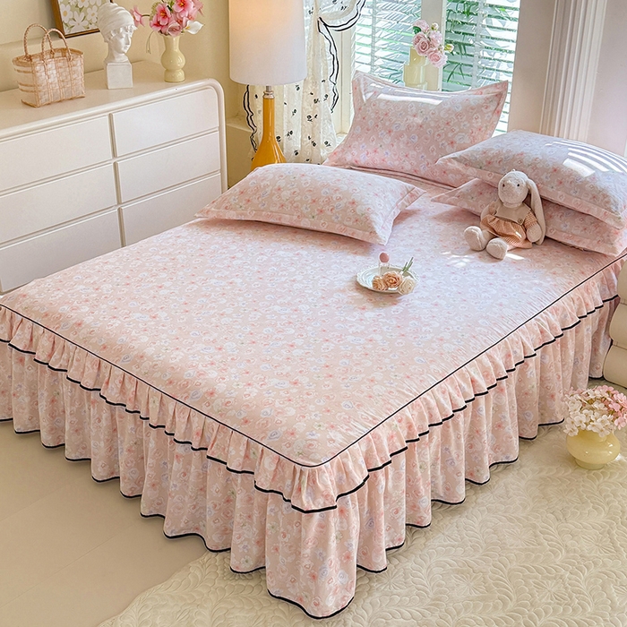 91家纺网 家纺一手货源 找家纺 优家居 2026新款A类水洗棉床裙单件三件套皱皱纱韩版公主风花边床罩直播爆款外贸定制 梦华录