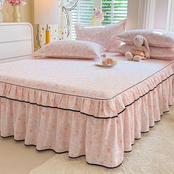 91家纺网 家纺一手货源 找家纺 优家居 2026新款A类水洗棉床裙单件三件套皱皱纱韩版公主风花边床罩直播爆款外贸定制 梦华录