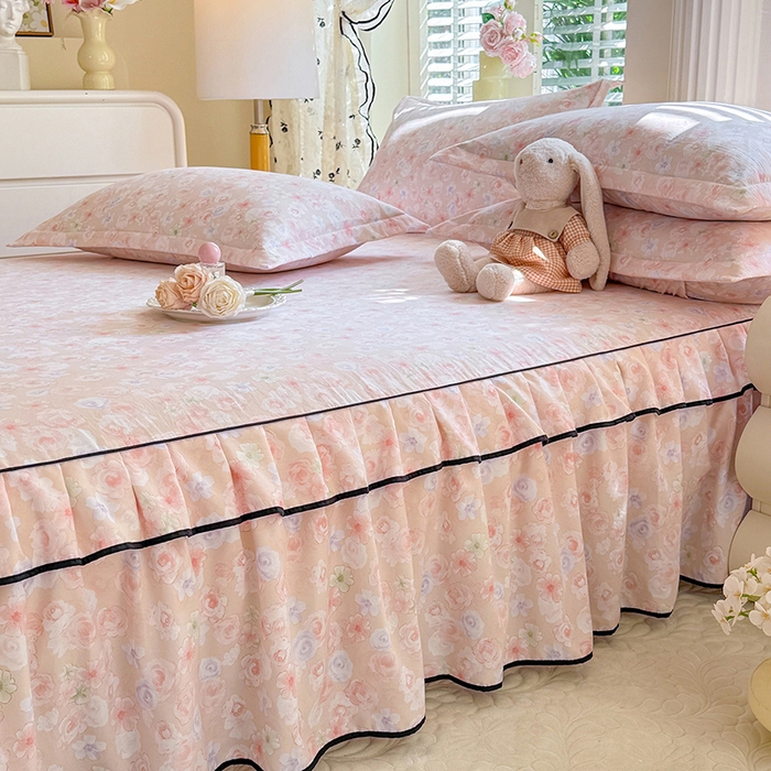 91家纺网 家纺一手货源 找家纺 优家居 2026新款A类水洗棉床裙单件三件套皱皱纱韩版公主风花边床罩直播爆款外贸定制 梦华录