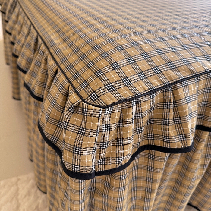 91家纺网 家纺一手货源 找家纺 优家居 2026新款A类水洗棉床裙单件三件套皱皱纱韩版公主风花边床罩直播爆款外贸定制 巴宝格-咖