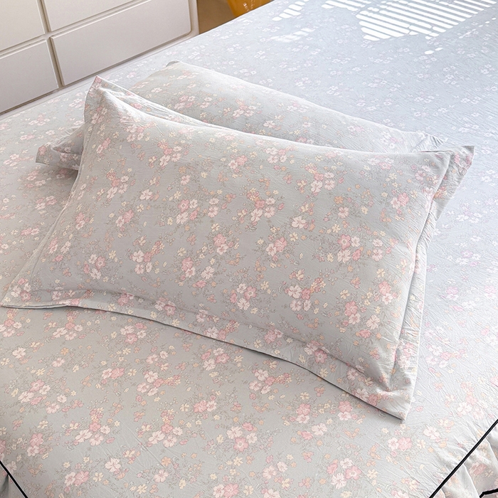 91家纺网 家纺一手货源 找家纺 优家居 2026新款A类水洗棉床裙单件三件套皱皱纱韩版公主风花边床罩直播爆款外贸定制 小苍蓝