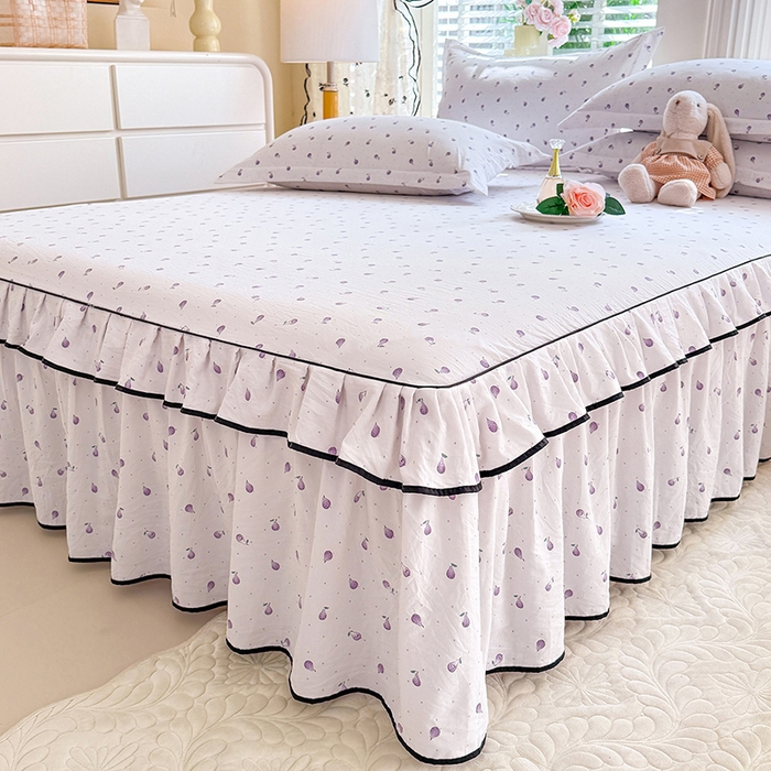 91家纺网 家纺一手货源 找家纺 优家居 2026新款A类水洗棉床裙单件三件套皱皱纱韩版公主风花边床罩直播爆款外贸定制 一口葡萄