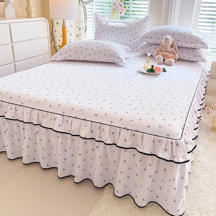 91家纺网 家纺一手货源 找家纺 优家居 2026新款A类水洗棉床裙单件三件套皱皱纱韩版公主风花边床罩直播爆款外贸定制 一口葡萄