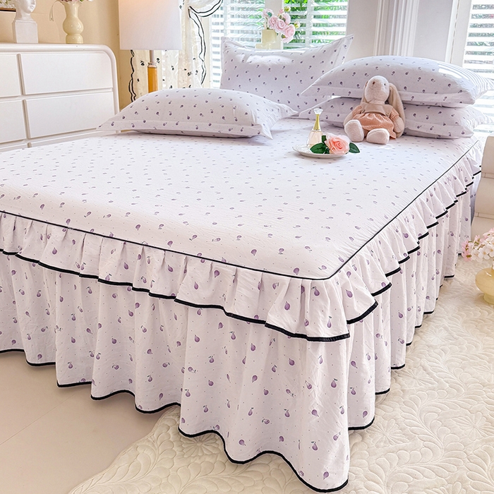 91家纺网 家纺一手货源 找家纺 优家居 2026新款A类水洗棉床裙单件三件套皱皱纱韩版公主风花边床罩直播爆款外贸定制 一口葡萄