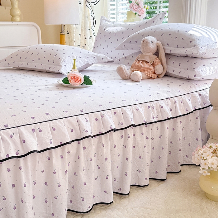 91家纺网 家纺一手货源 找家纺 优家居 2026新款A类水洗棉床裙单件三件套皱皱纱韩版公主风花边床罩直播爆款外贸定制 一口葡萄