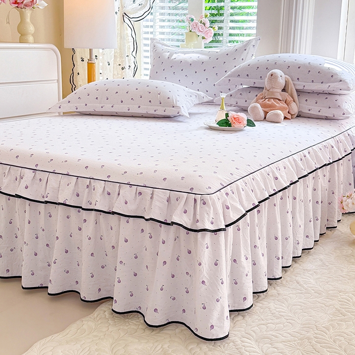 91家纺网 家纺一手货源 找家纺 优家居 2026新款A类水洗棉床裙单件三件套皱皱纱韩版公主风花边床罩直播爆款外贸定制 一口葡萄