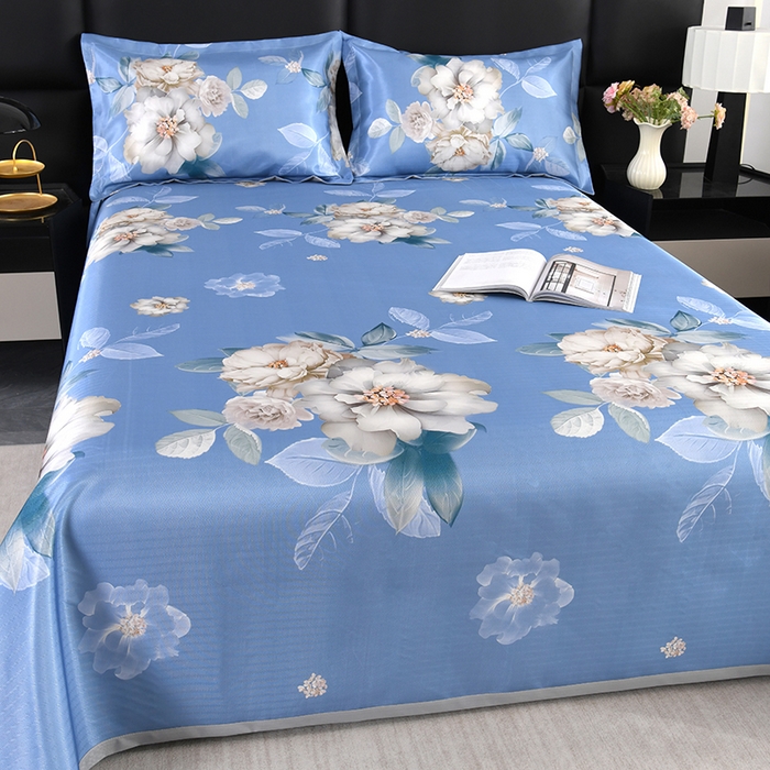 91家纺网 家纺一手货源 找家纺 绒品壹家家纺 2026新款立体数码印花凉感丝冰丝席软凉席席子三件套 晨园幽香