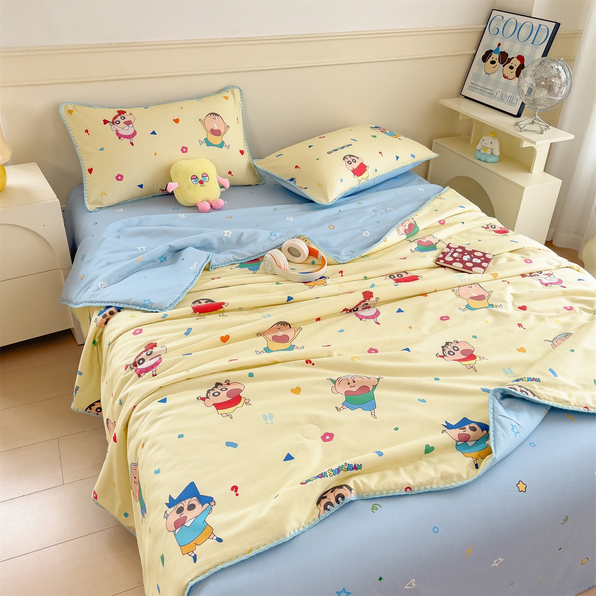 91家纺网 家纺一手货源 找家纺 兄弟坊 2026新款正版授权卡通全棉13370印花夏被夏凉被儿童被 夏被四件套 蜡笔小伙伴