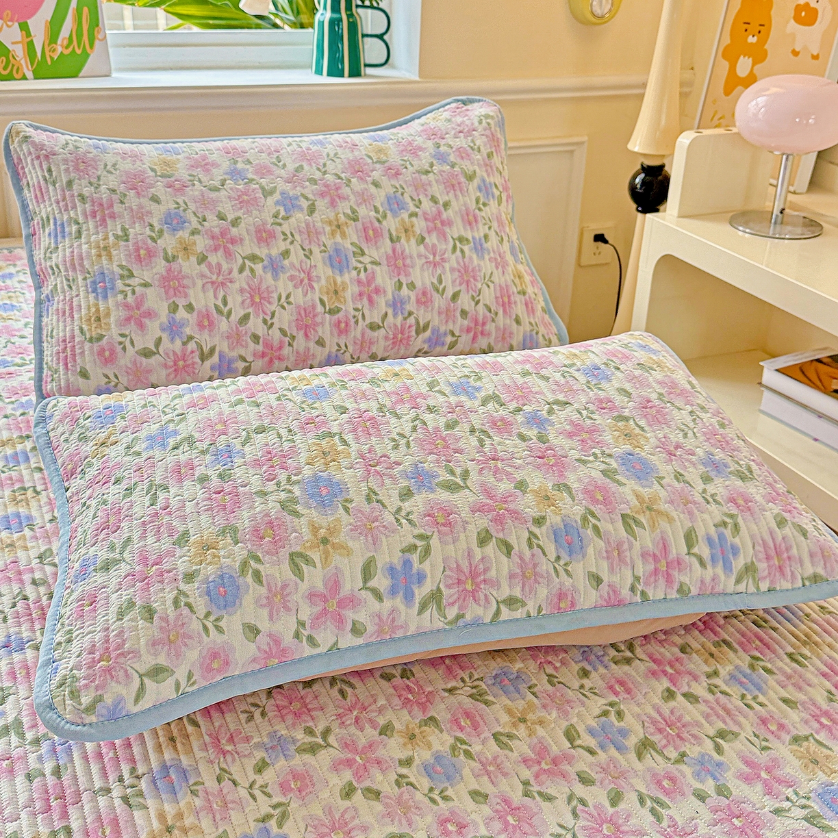 91家纺网 家纺一手货源 找家纺 恒尚居 2026新款云感皱皱纱床盖花边床单双层纱床盖三件套-四季款 花边款-蔷薇