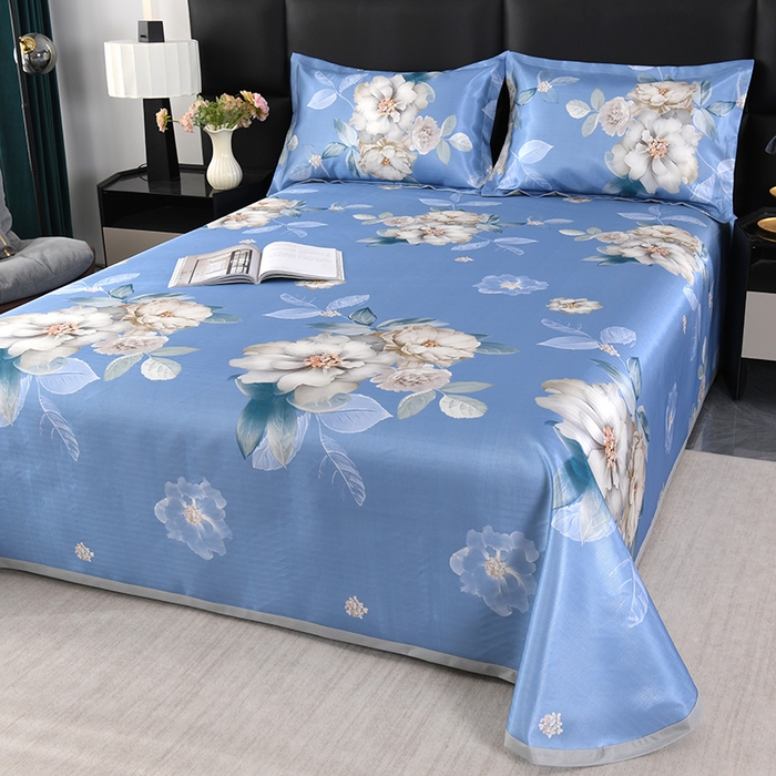 91家纺网 家纺一手货源 找家纺 绒品壹家家纺 2026新款立体数码印花凉感丝冰丝席软凉席席子三件套 晨园幽香