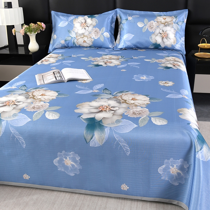 91家纺网 家纺一手货源 找家纺 绒品壹家家纺 2026新款立体数码印花凉感丝冰丝席软凉席席子三件套 晨园幽香