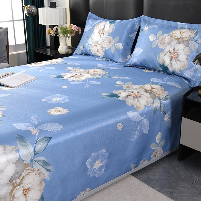 91家纺网 家纺一手货源 找家纺 绒品壹家家纺 2026新款立体数码印花凉感丝冰丝席软凉席席子三件套 晨园幽香