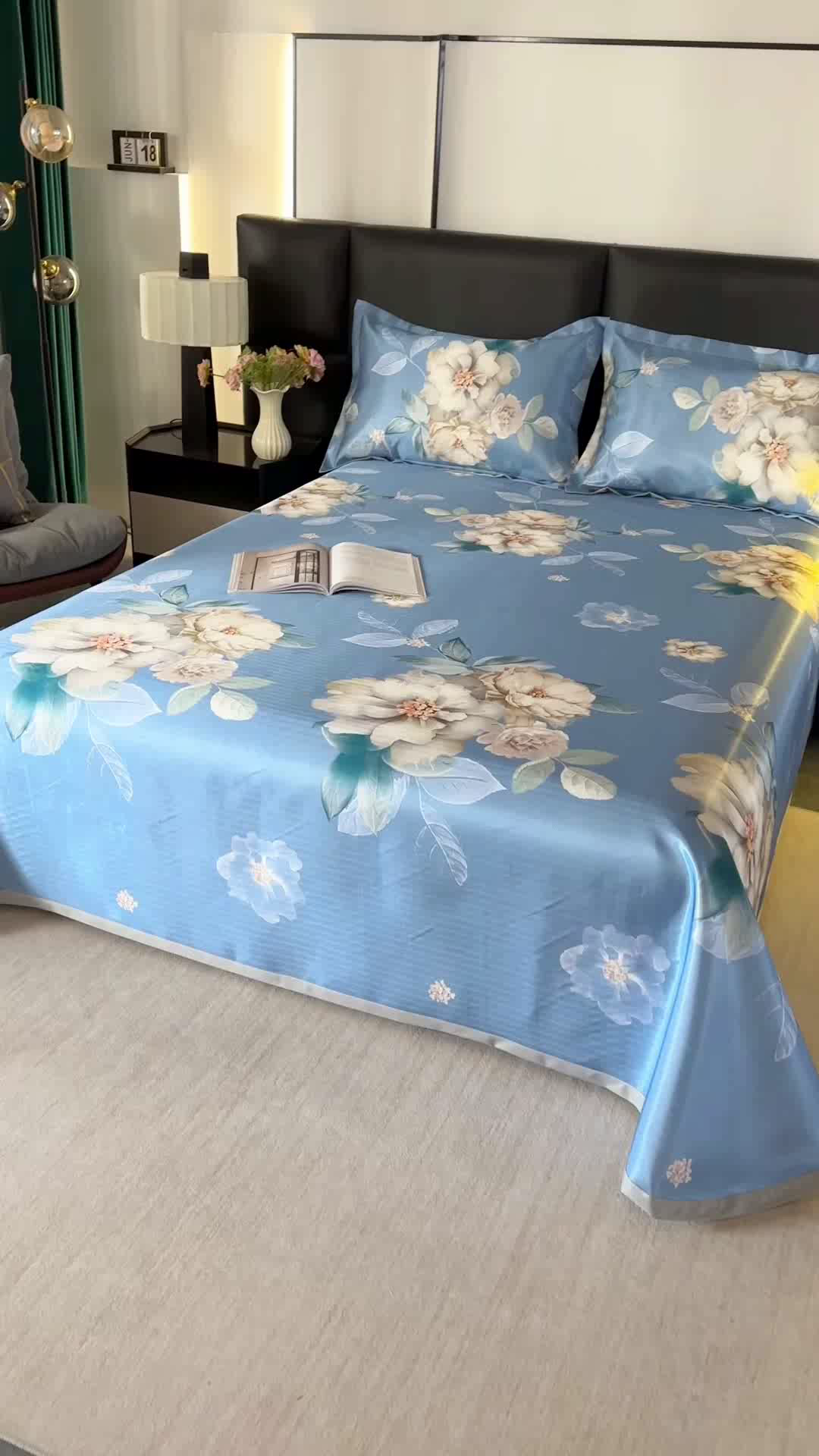 91家纺网 家纺一手货源 找家纺 绒品壹家家纺 2026新款立体数码印花凉感丝冰丝席软凉席席子三件套 晨园幽香