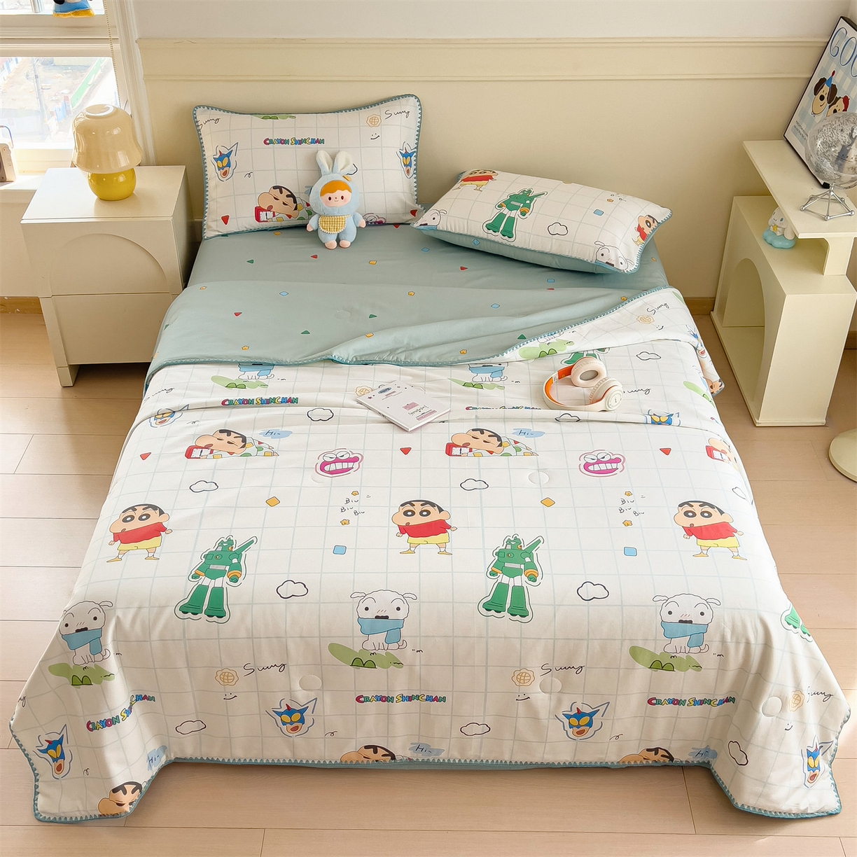 91家纺网 家纺一手货源 找家纺 兄弟坊 2026新款正版授权卡通全棉13370印花夏被夏凉被儿童被 夏被四件套 云朵蜡笔小新