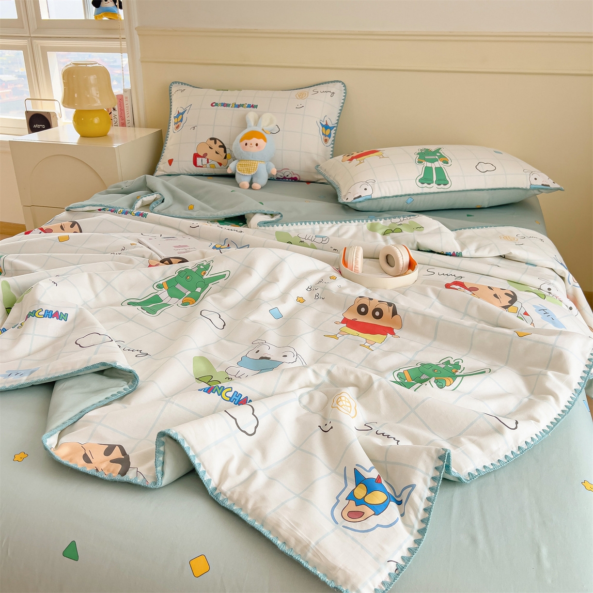 91家纺网 家纺一手货源 找家纺 兄弟坊 2026新款正版授权卡通全棉13370印花夏被夏凉被儿童被 夏被四件套 云朵蜡笔小新