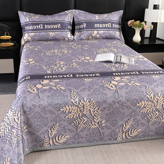 91家纺网 家纺一手货源 找家纺 绒品壹家家纺 2026新款立体数码印花凉感丝冰丝席软凉席席子三件套 发财树 灰