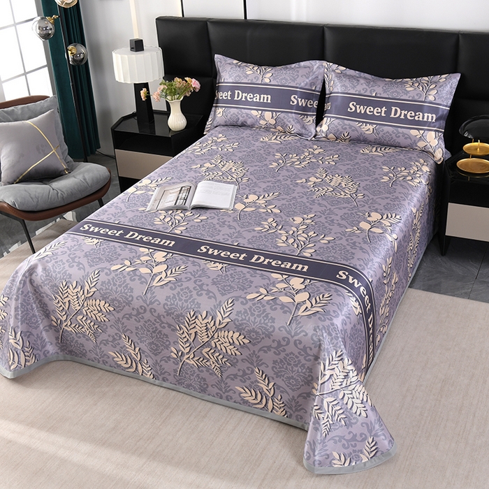 91家纺网 家纺一手货源 找家纺 绒品壹家家纺 2026新款立体数码印花凉感丝冰丝席软凉席席子三件套 发财树 灰