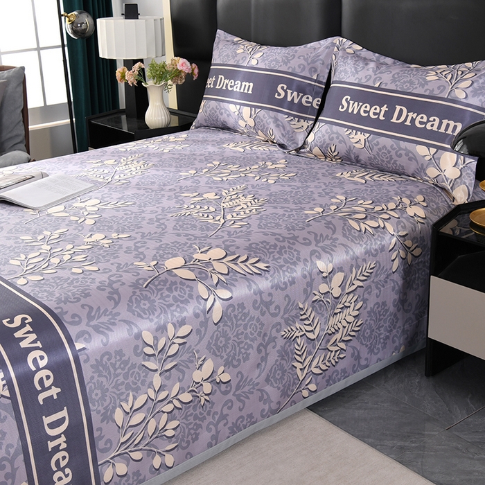 91家纺网 家纺一手货源 找家纺 绒品壹家家纺 2026新款立体数码印花凉感丝冰丝席软凉席席子三件套 发财树 灰