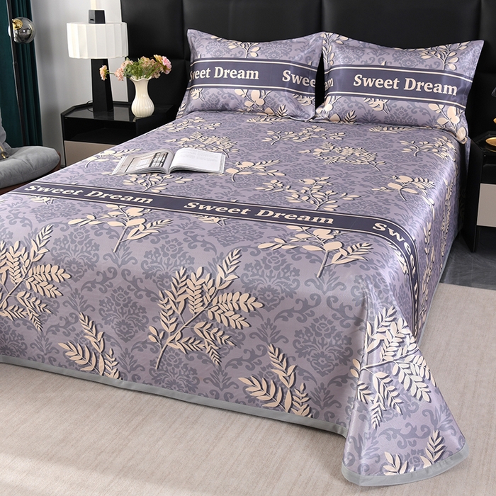 91家纺网 家纺一手货源 找家纺 绒品壹家家纺 2026新款立体数码印花凉感丝冰丝席软凉席席子三件套 发财树 灰