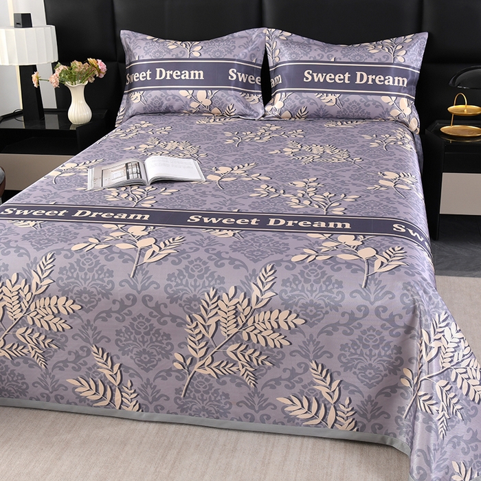 91家纺网 家纺一手货源 找家纺 绒品壹家家纺 2026新款立体数码印花凉感丝冰丝席软凉席席子三件套 发财树 灰