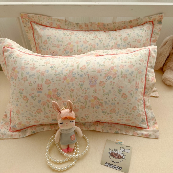 91家纺网 家纺一手货源 找家纺 百寐 2026新款母婴A类双层棉纱枕套婴幼儿卡通宝宝枕套子母信封枕套 花花小兔
