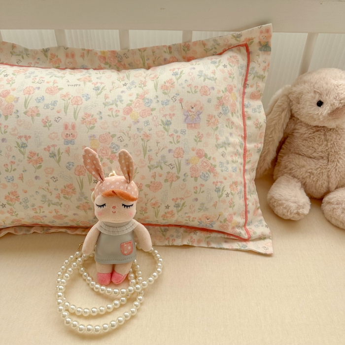 百寐 2026新款母婴A类双层棉纱枕套婴幼儿卡通宝宝枕套子母信封枕套 花花小兔