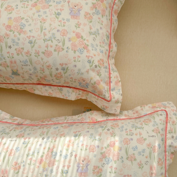 91家纺网 家纺一手货源 找家纺 百寐 2026新款母婴A类双层棉纱枕套婴幼儿卡通宝宝枕套子母信封枕套 花花小兔