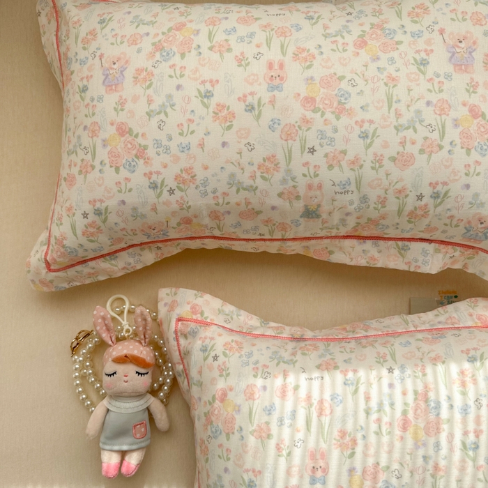 91家纺网 家纺一手货源 找家纺 百寐 2026新款母婴A类双层棉纱枕套婴幼儿卡通宝宝枕套子母信封枕套 花花小兔