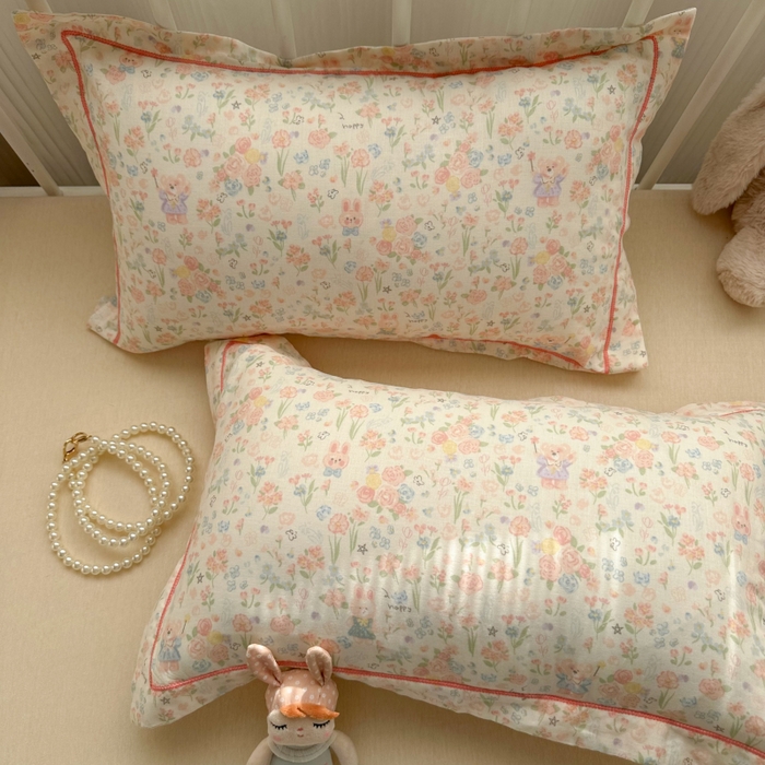 91家纺网 家纺一手货源 找家纺 百寐 2026新款母婴A类双层棉纱枕套婴幼儿卡通宝宝枕套子母信封枕套 花花小兔