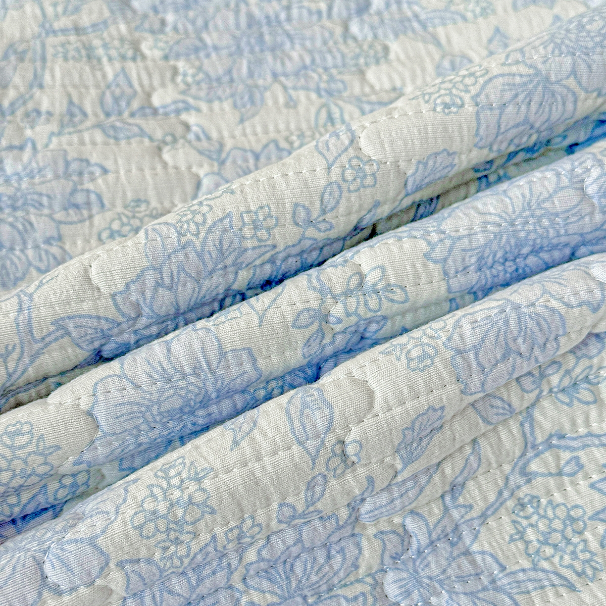 91家纺网 家纺一手货源 找家纺 恒尚居 2026新款云感皱皱纱床盖花边床单双层纱床盖三件套-四季款 花边款-清新蓝