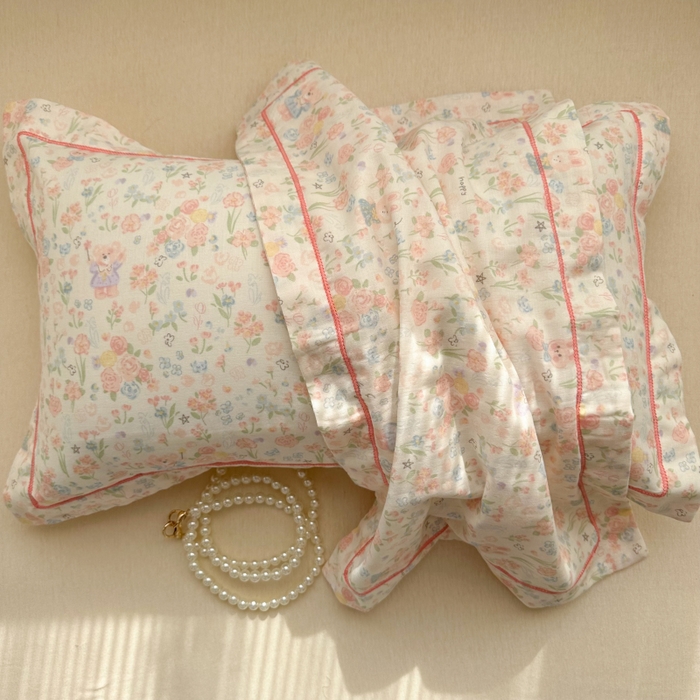 91家纺网 家纺一手货源 找家纺 百寐 2026新款母婴A类双层棉纱枕套婴幼儿卡通宝宝枕套子母信封枕套 花花小兔