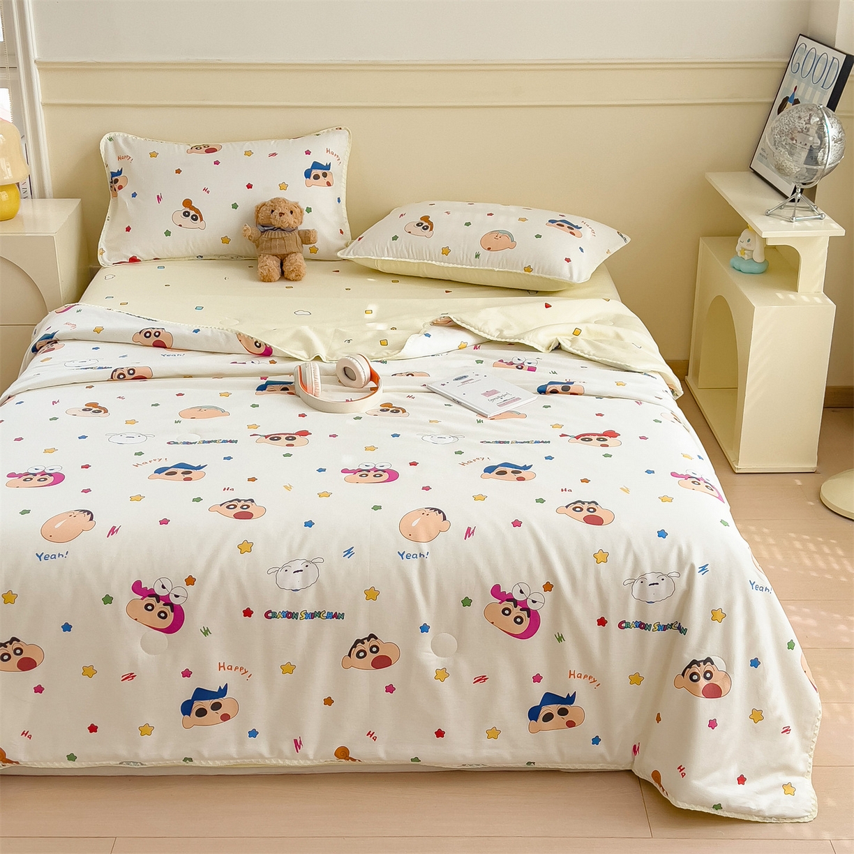 91家纺网 家纺一手货源 找家纺 兄弟坊 2026新款正版授权卡通全棉13370印花夏被夏凉被儿童被 夏被四件套 春日部小新