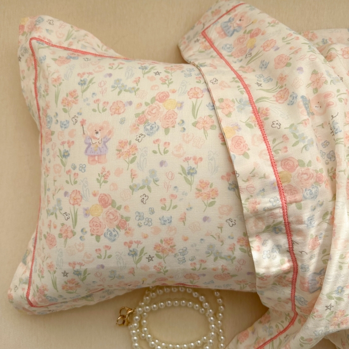 91家纺网 家纺一手货源 找家纺 百寐 2026新款母婴A类双层棉纱枕套婴幼儿卡通宝宝枕套子母信封枕套 花花小兔