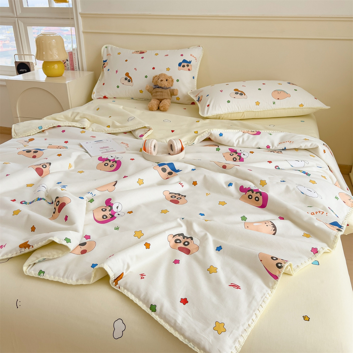 91家纺网 家纺一手货源 找家纺 兄弟坊 2026新款正版授权卡通全棉13370印花夏被夏凉被儿童被 夏被四件套 春日部小新