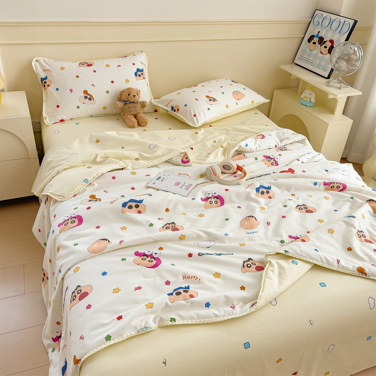 91家纺网 家纺一手货源 找家纺 兄弟坊 2026新款正版授权卡通全棉13370印花夏被夏凉被儿童被 夏被四件套 春日部小新