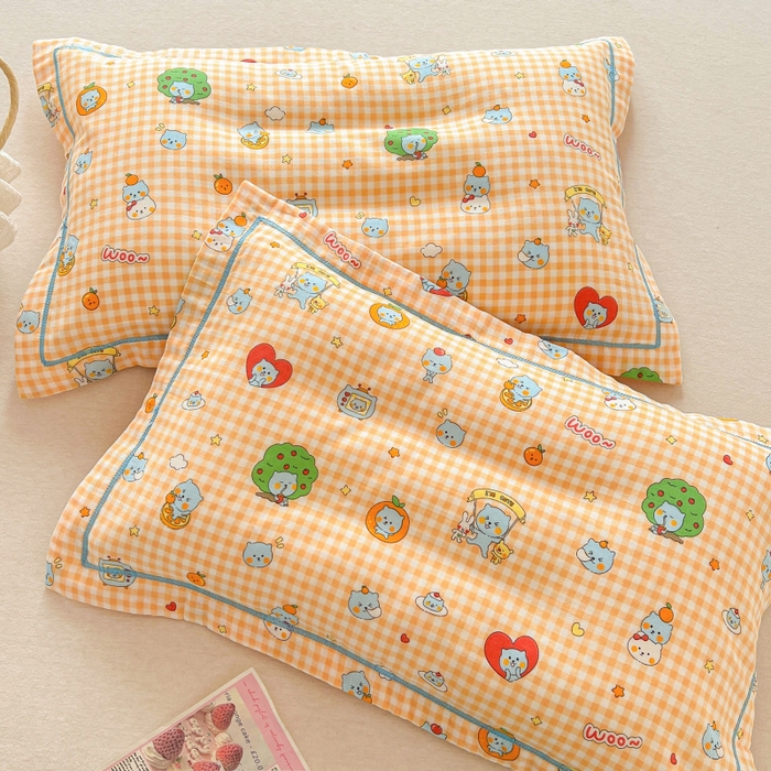 91家纺网 家纺一手货源 找家纺 百寐 2026新款母婴A类双层棉纱枕套婴幼儿卡通宝宝枕套子母信封枕套 开心酷儿