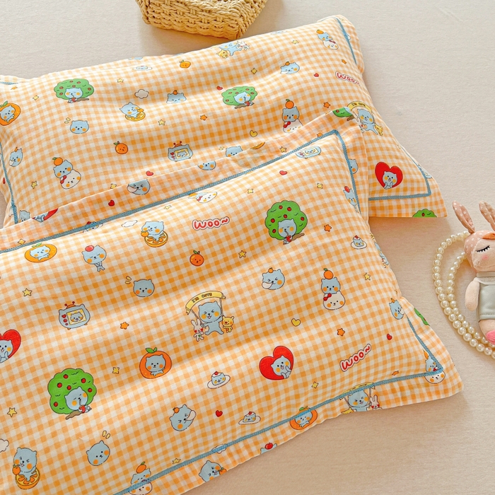 91家纺网 家纺一手货源 找家纺 百寐 2026新款母婴A类双层棉纱枕套婴幼儿卡通宝宝枕套子母信封枕套 开心酷儿