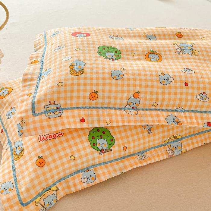 91家纺网 家纺一手货源 找家纺 百寐 2026新款母婴A类双层棉纱枕套婴幼儿卡通宝宝枕套子母信封枕套 开心酷儿