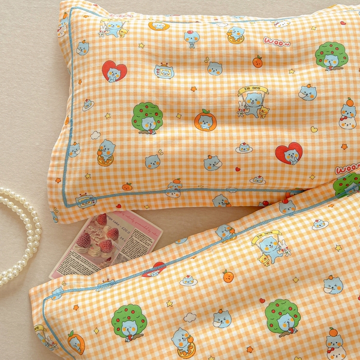 91家纺网 家纺一手货源 找家纺 百寐 2026新款母婴A类双层棉纱枕套婴幼儿卡通宝宝枕套子母信封枕套 开心酷儿