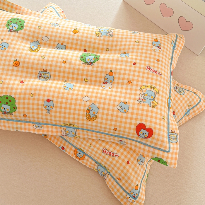 91家纺网 家纺一手货源 找家纺 百寐 2026新款母婴A类双层棉纱枕套婴幼儿卡通宝宝枕套子母信封枕套 开心酷儿