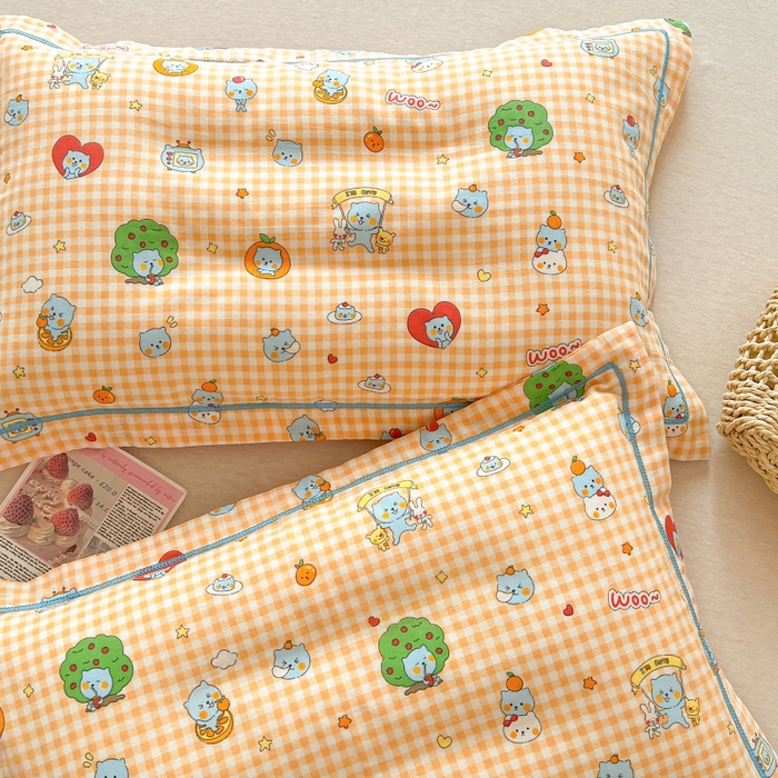 91家纺网 家纺一手货源 找家纺 百寐 2026新款母婴A类双层棉纱枕套婴幼儿卡通宝宝枕套子母信封枕套 开心酷儿