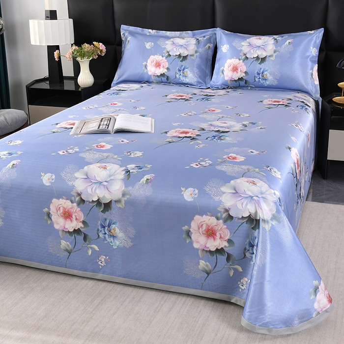 91家纺网 家纺一手货源 找家纺 绒品壹家家纺 2026新款立体数码印花凉感丝冰丝席软凉席席子三件套 繁花