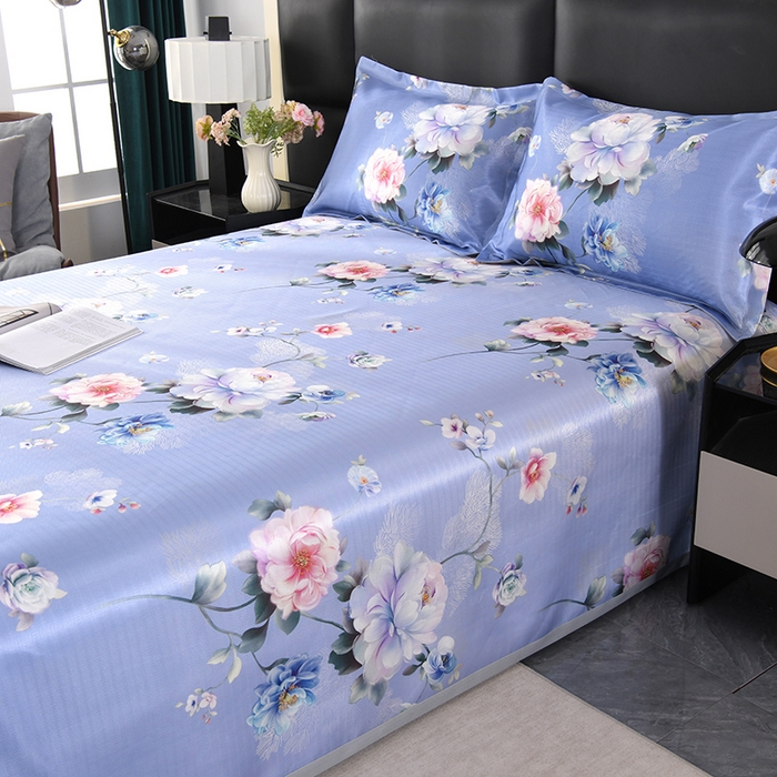 91家纺网 家纺一手货源 找家纺 绒品壹家家纺 2026新款立体数码印花凉感丝冰丝席软凉席席子三件套 繁花