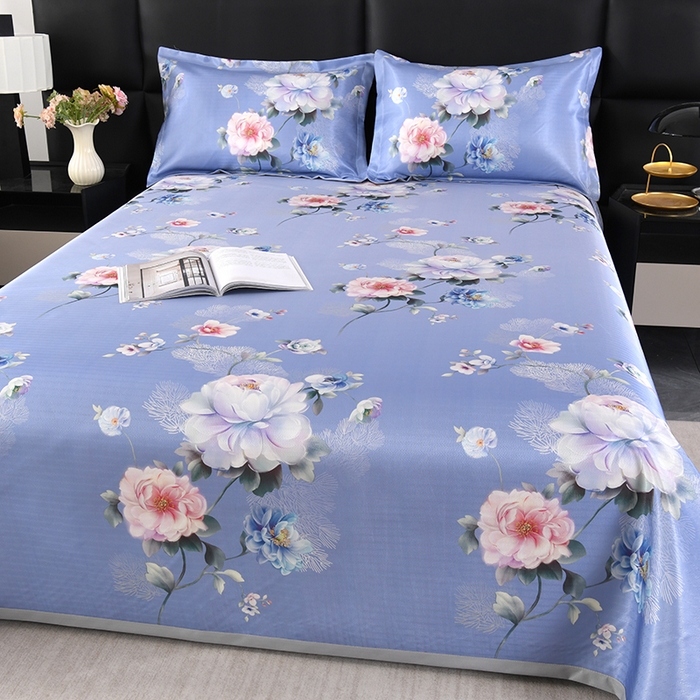 91家纺网 家纺一手货源 找家纺 绒品壹家家纺 2026新款立体数码印花凉感丝冰丝席软凉席席子三件套 繁花