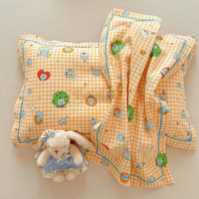 91家纺网 家纺一手货源 找家纺 百寐 2026新款母婴A类双层棉纱枕套婴幼儿卡通宝宝枕套子母信封枕套 开心酷儿