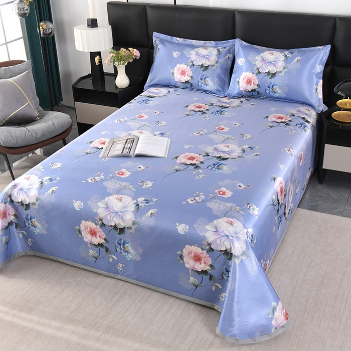 91家纺网 家纺一手货源 找家纺 绒品壹家家纺 2026新款立体数码印花凉感丝冰丝席软凉席席子三件套 繁花