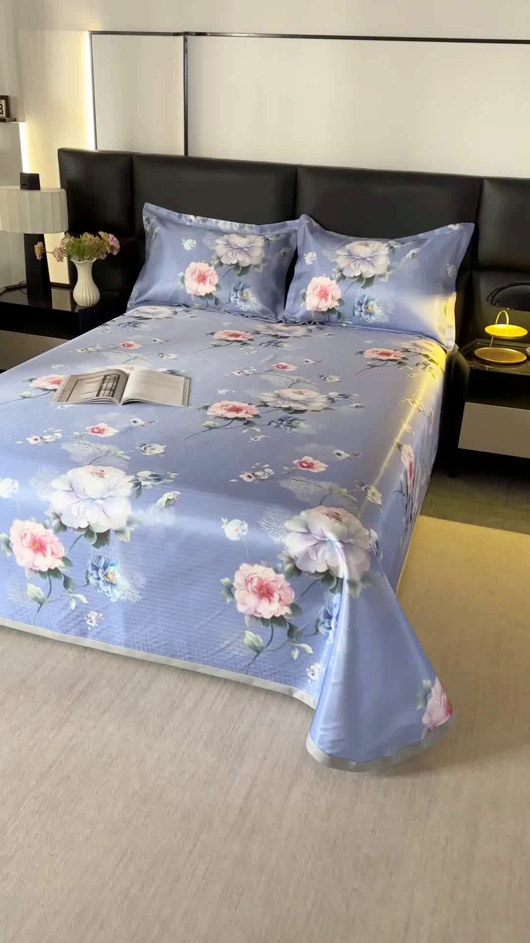 91家纺网 家纺一手货源 找家纺 绒品壹家家纺 2026新款立体数码印花凉感丝冰丝席软凉席席子三件套 繁花