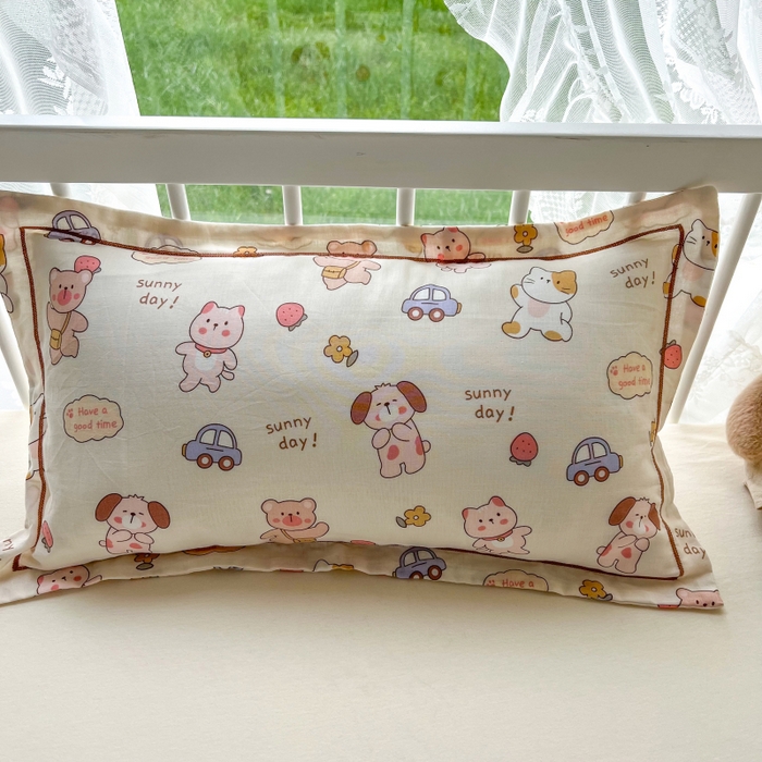 91家纺网 家纺一手货源 找家纺 百寐 2026新款母婴A类双层棉纱枕套婴幼儿卡通宝宝枕套子母信封枕套 可爱多