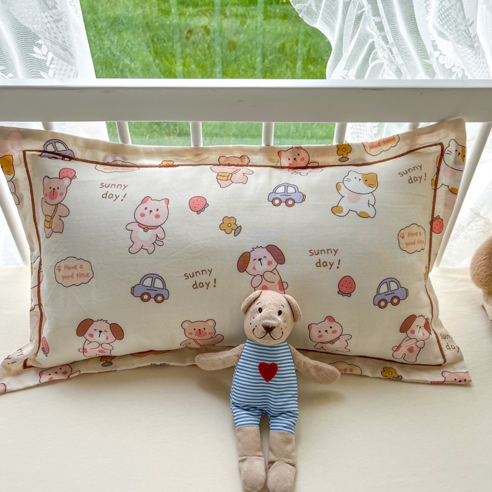 百寐 2026新款母婴A类双层棉纱枕套婴幼儿卡通宝宝枕套子母信封枕套 可爱多